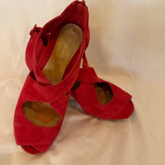 Easy Spirit Open Toe Red Platform Nubuck Leather Shoes US 8.5 - Picture 3 of 10